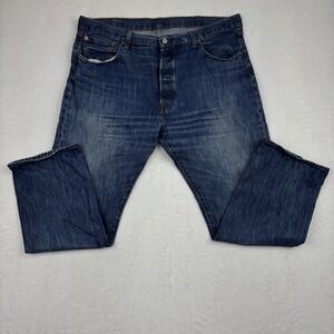 Levis 501 Original Fit Jeans Mens 40x30 Distressed Thigh Indigo Loose Fit 
Fade